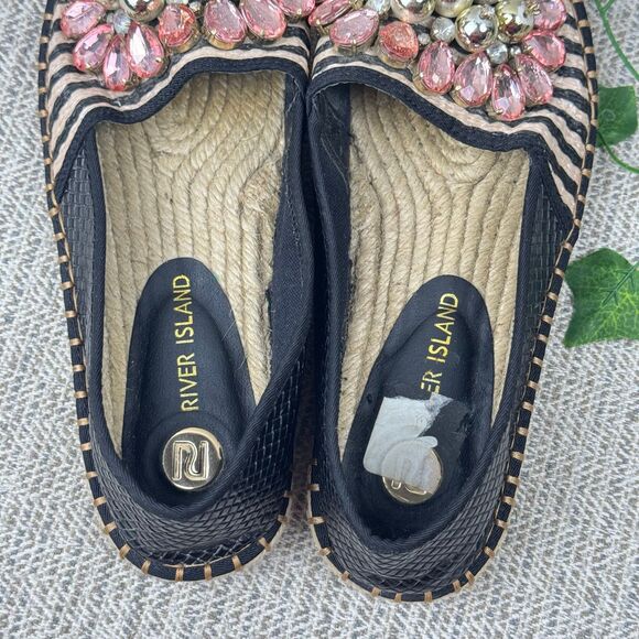 RIVER ISLAND EMBELLISHED ESPADRILLES FLAT SHOES 3/36 - Picture 7 of 11